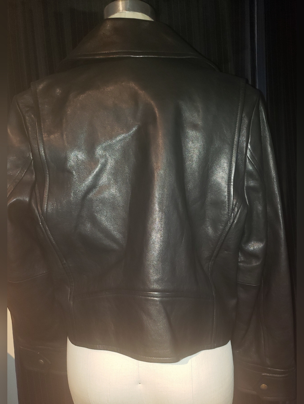NWT B.R. Lambskin Leather Brass Hardware Biker Crop Jacket L - Picture 11 of 13